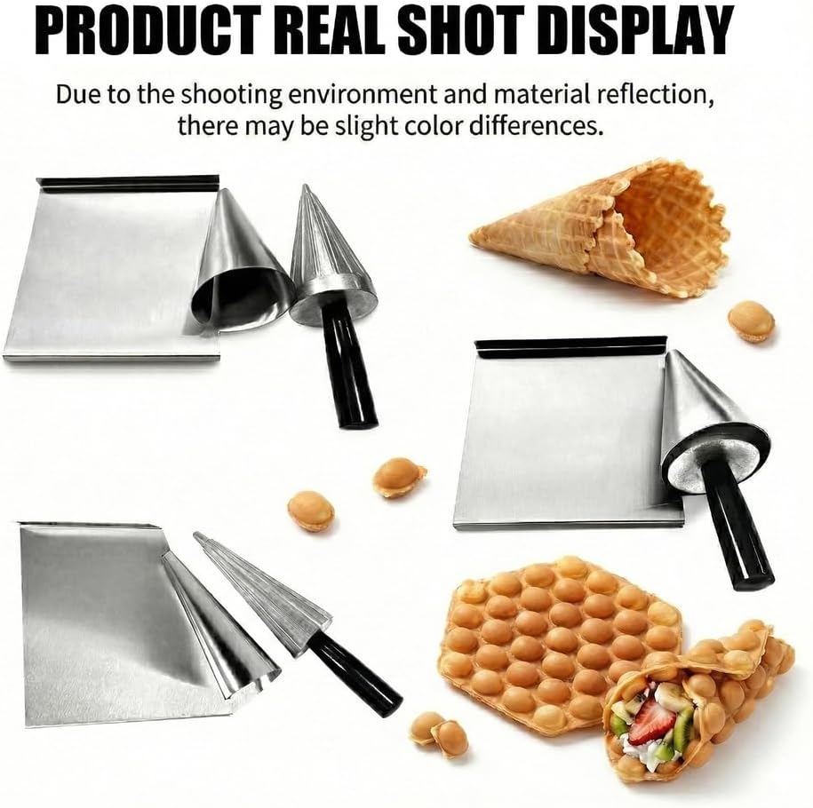 Ice Cream Waffle Cone Roller - Heavy Duty Cast Aluminum Waffle Cone Shaper Tool with Stainless Steel Base, DIY Manual Mold for Making Crispy Egg Rolls and Pastry Shells
