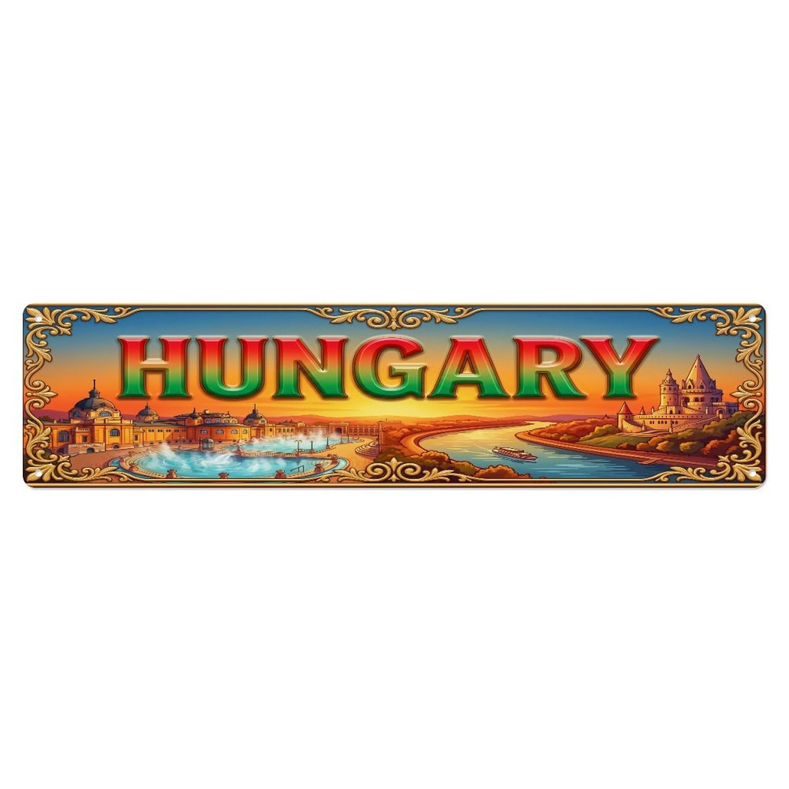 Xanthor Style Metal Tin Sign Vintage Hungary Travel Flag Pattern