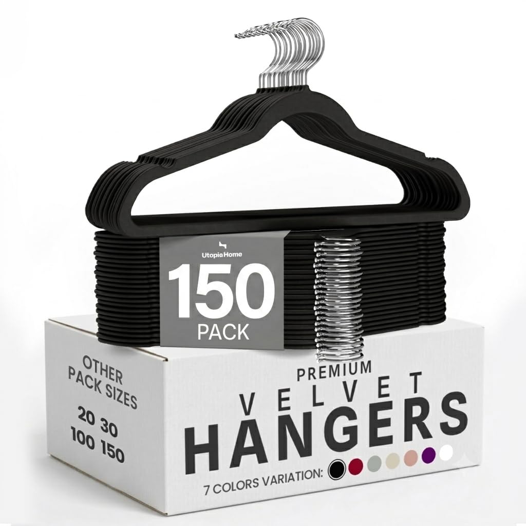 Utopia Home Heavy Duty Velvet Coat Hangers - Adult Non-Slip Hangers (360 Degree Swivel Hook) - Black, Pack of 150 โ image 1