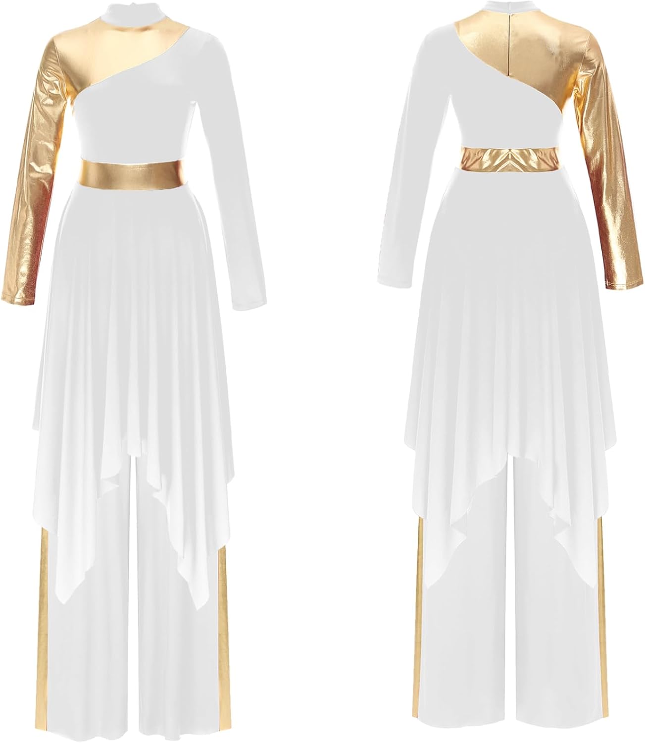 Women's Lyrical Praise Dance Costume 2 Pieces Outfits Worship Dance Dress with Wide Leg Pants