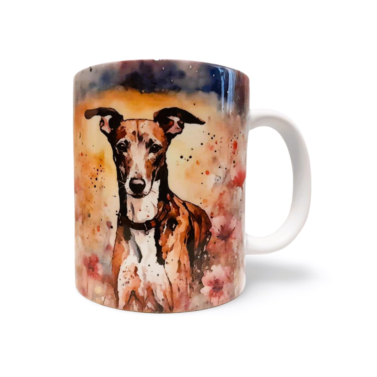 Brindle Greyhound Portrait Watercolour Coffee Mug, 11oz 325ml Tea Cup, Original Design