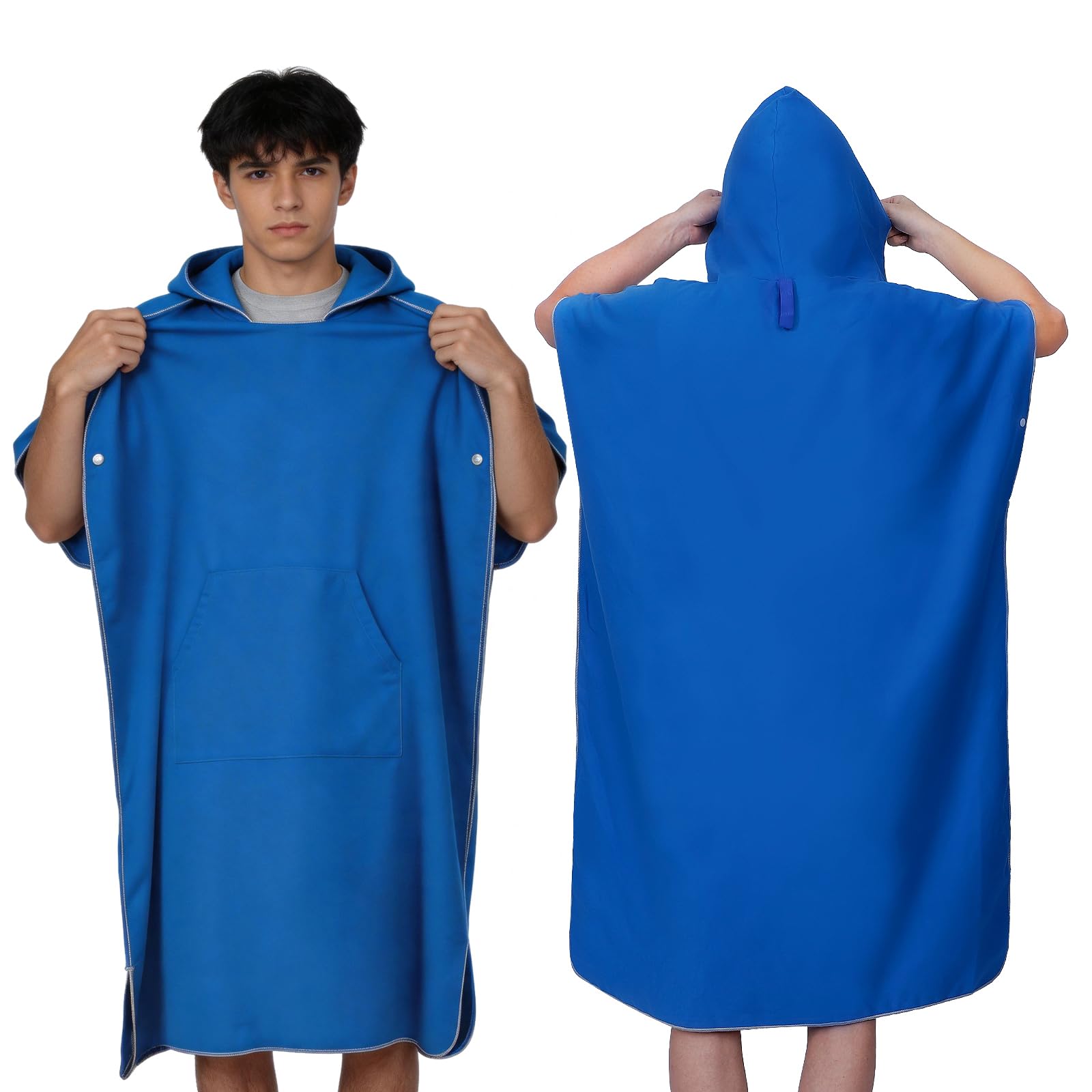 Poncho Surf Microfibra con Capucha, Toalla Poncho Secado Rapido Ligero y Compacto, Albornoz Cambiador Unisex para Playa Natacion Piscina Deportes Acuaticos Surf Viaje (Grande)