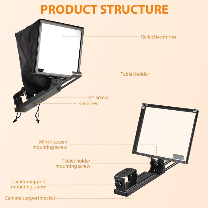 Teleprompter plegable de 12" para tablet, cámara y móvil miniatura 6