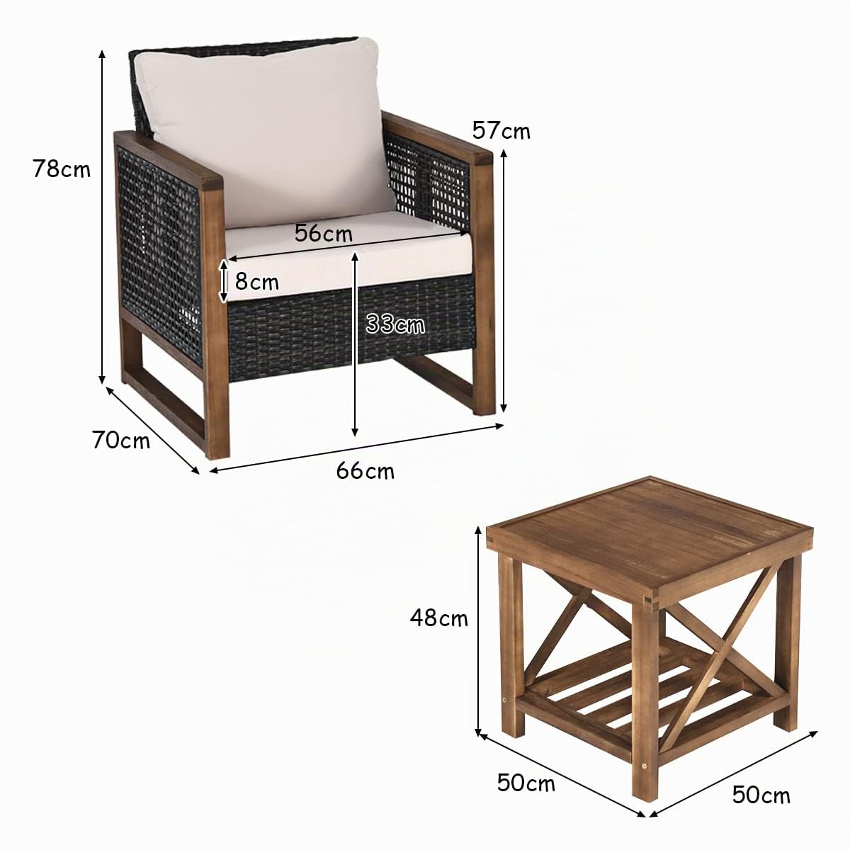 COSTWAY Ensemble de Meubles 3 Pièces de Patio en Rotin Charge 160KG (Beige)