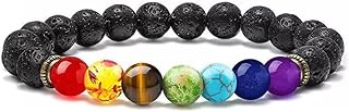 Lava Rock 7 Chakra Bracelets 8mm Healing Stones Bracelets Yinyang Rock Bead Elastic Natural Stones Gemstones Oil Diffuser Yoga Beads Bracelets for Men Women Girls Jewelry