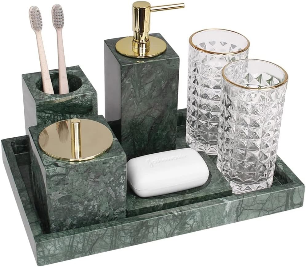 Malachite Green Marble Bathroom Wash Set Brushing Mouthwash Cup Soap Dish Lotion Bottle Tray Accessories