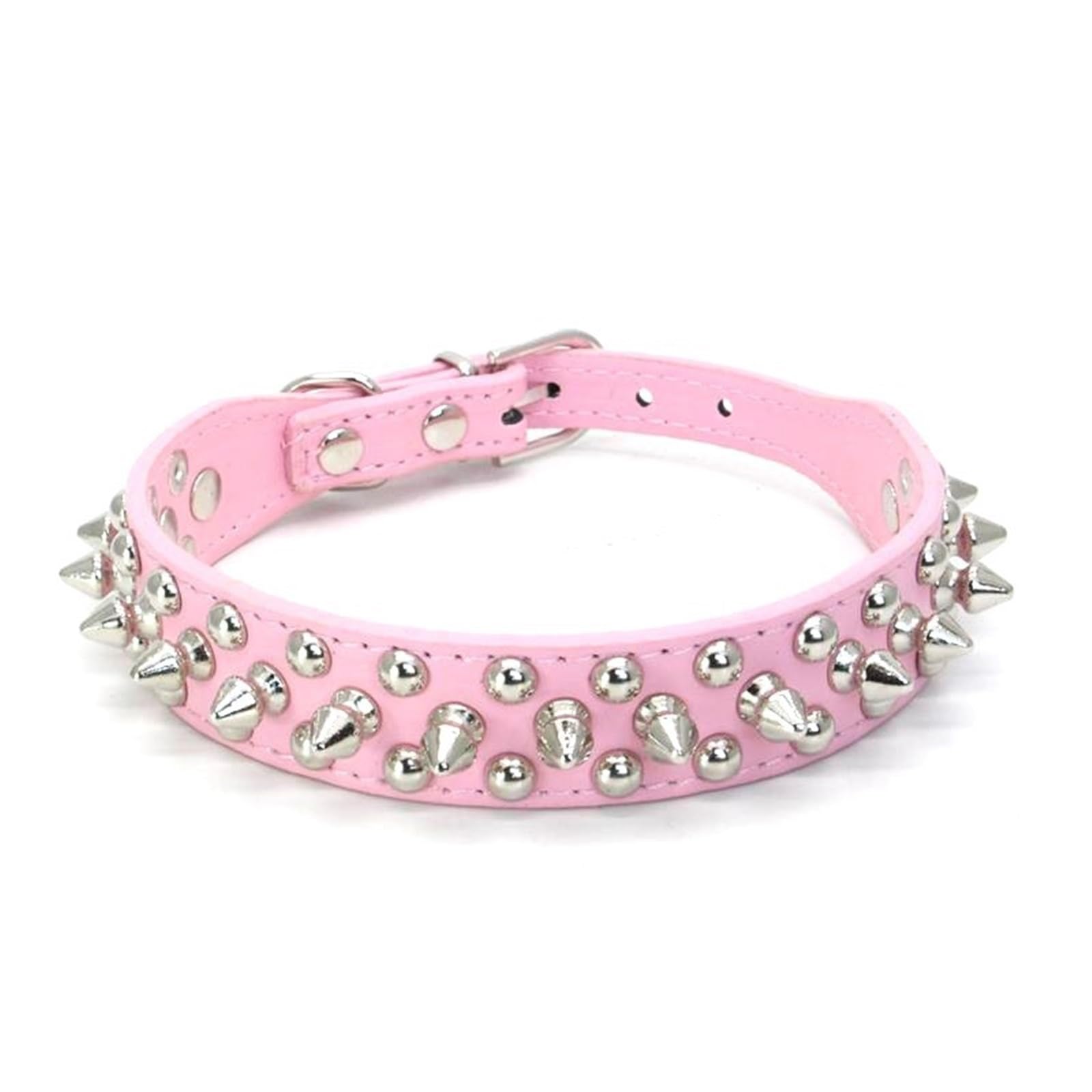 Collier réglable en cuir clouté rose taille L pour sécuriser et styliser votre animal
