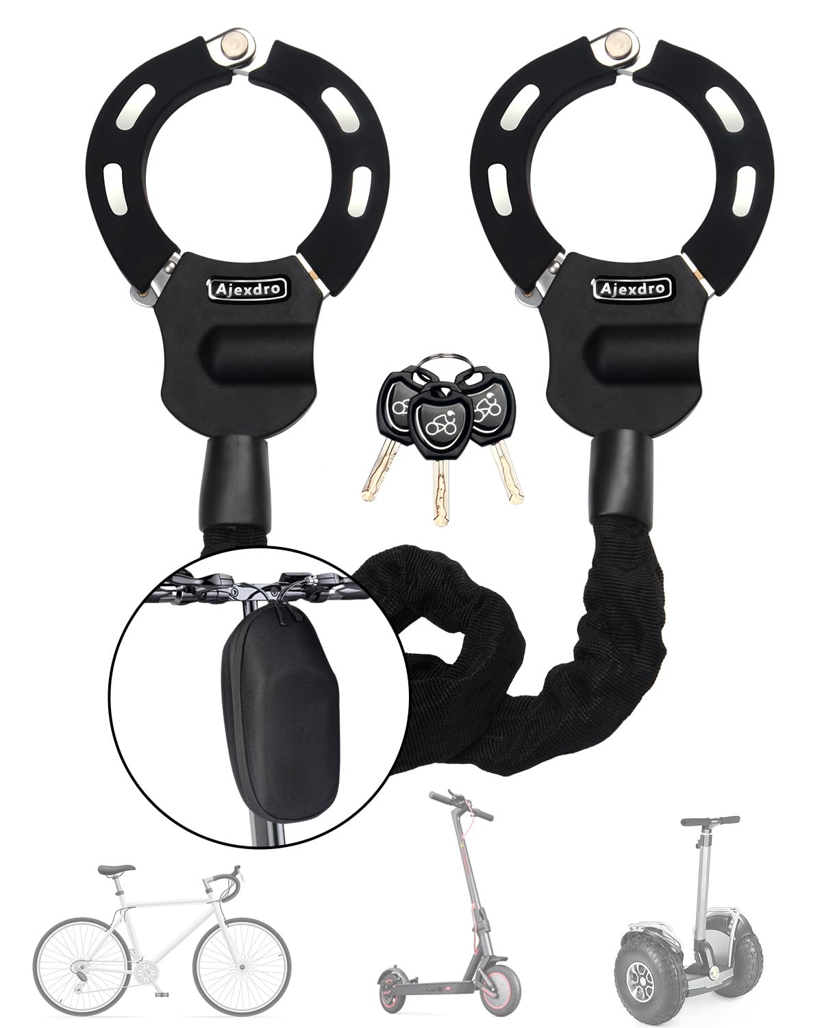 E Scooter Schloss, Handschellenschloss mit Schlüssel, Schloss für E Scooter mit Gummi-Lock-Hülse, Fahrradschloss Hohe Sicherheit, 90cm, Ideal für E Roller, Fahrrad, Kinderwagen (Tastensperre B)