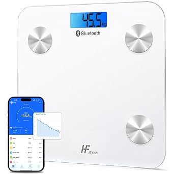 HomeFashion HFitness Large Smart Bathroom Scales for Body Weight, 28 28cm Bluetooth Body Fat Scale with 19 Body Composition Metrics, BMI, Muscle Mass & Bone Mass, iOS & Android App White