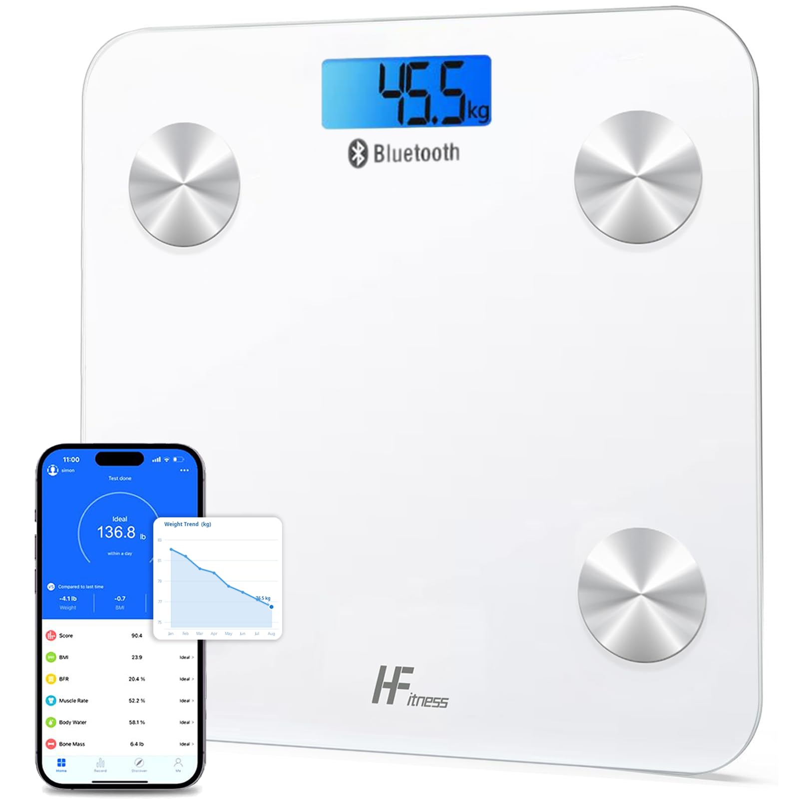 Homefashion Smart Body Fat Scales Digital Bathroom Weight Scales Bluetooth Weighing Scale For Body Composition Analyzer Body Weight Fat, Bmi, Water, Muscle M