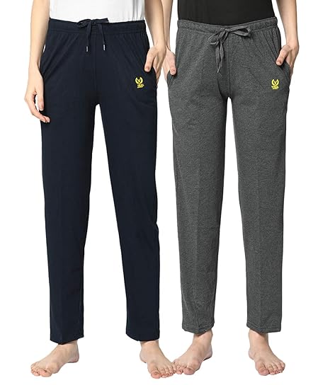 Multicolor Cotton Blended Trackpants for Women(Pack of 2)-D10_ANT_NVY_02-M