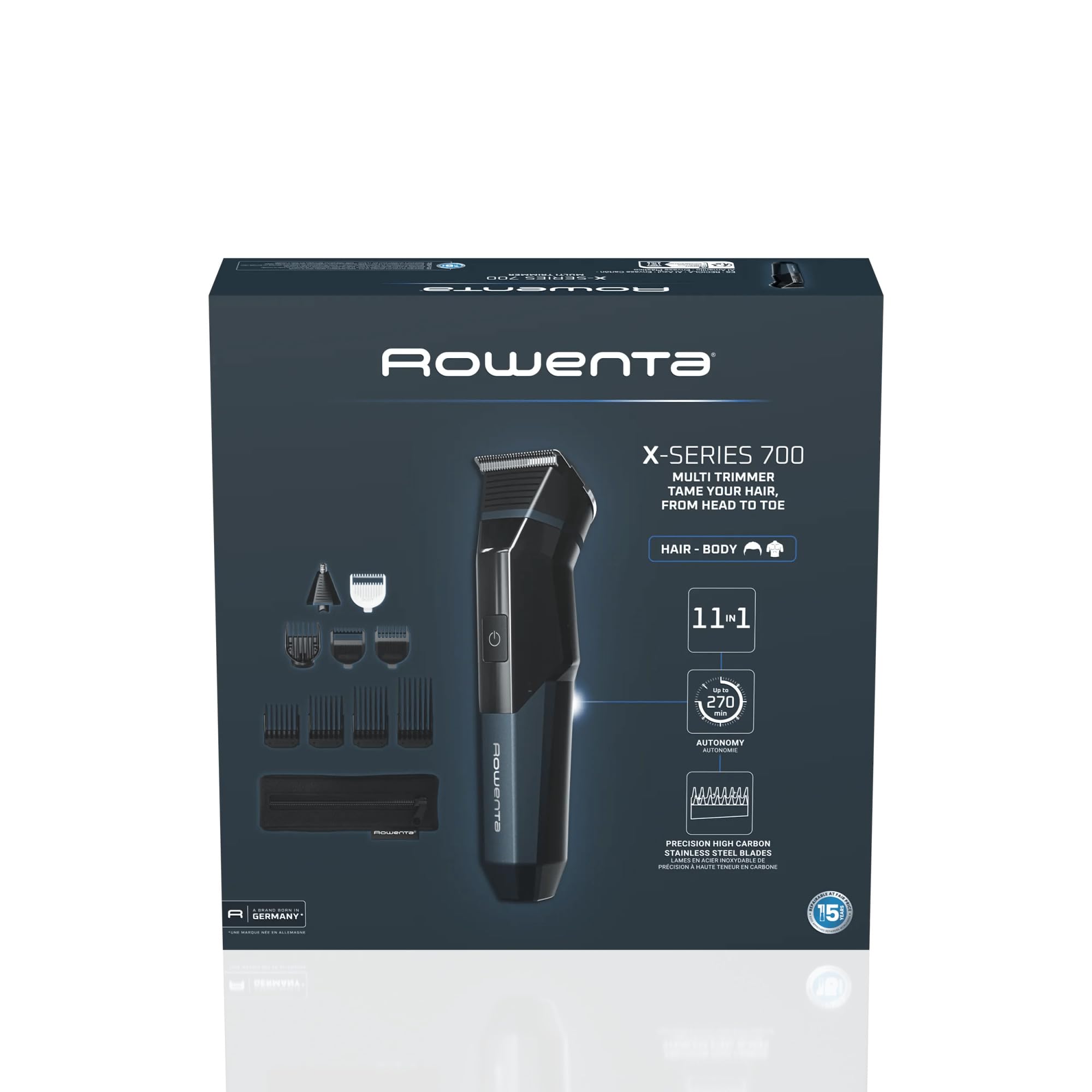 Rowenta X-Series 700, Tondeuse multifonction 11-en-1 TN9610 | Lames en acier inoxydable haute teneur en carbone auto-affûtantes, Étanche, Prise en main ergonomique, Couleur: Noir