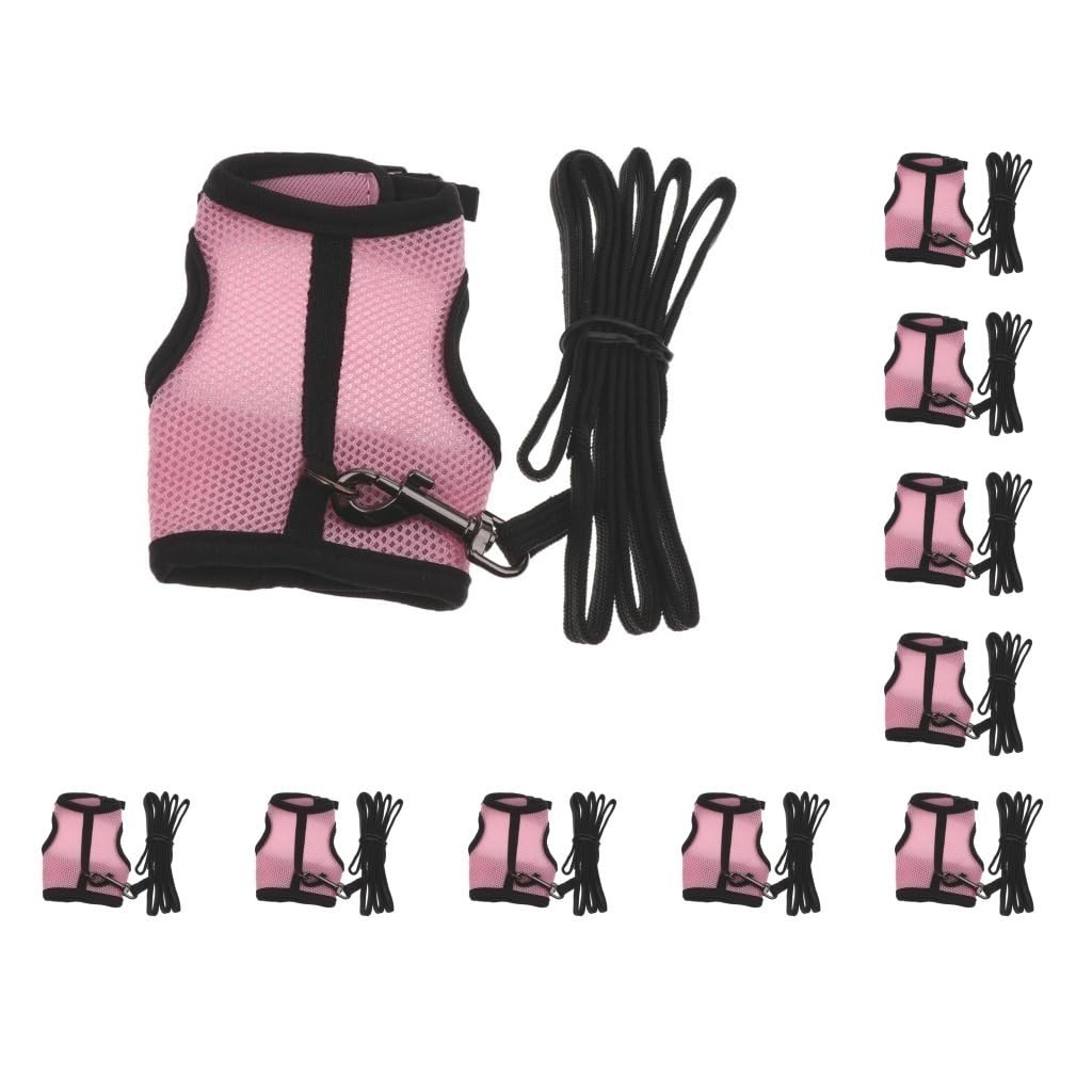 10er-Set Netz-Geschirr für Hamster, Kaninchen, Meerschweinchen, Ratten, Frettchen, atmungsaktives Netzgewebe, Rosa, Größe L