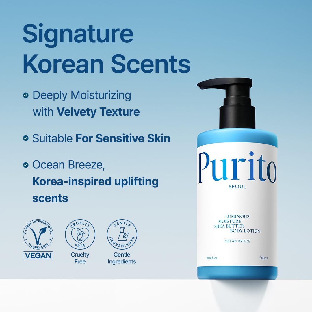 PURITO Luminous Moisture Shea Butter Body Lotion, Shea Butter, Gentle on Skin, Moisturizing, Dry Skin, Pump Bottle, K-Beauty - Image 2