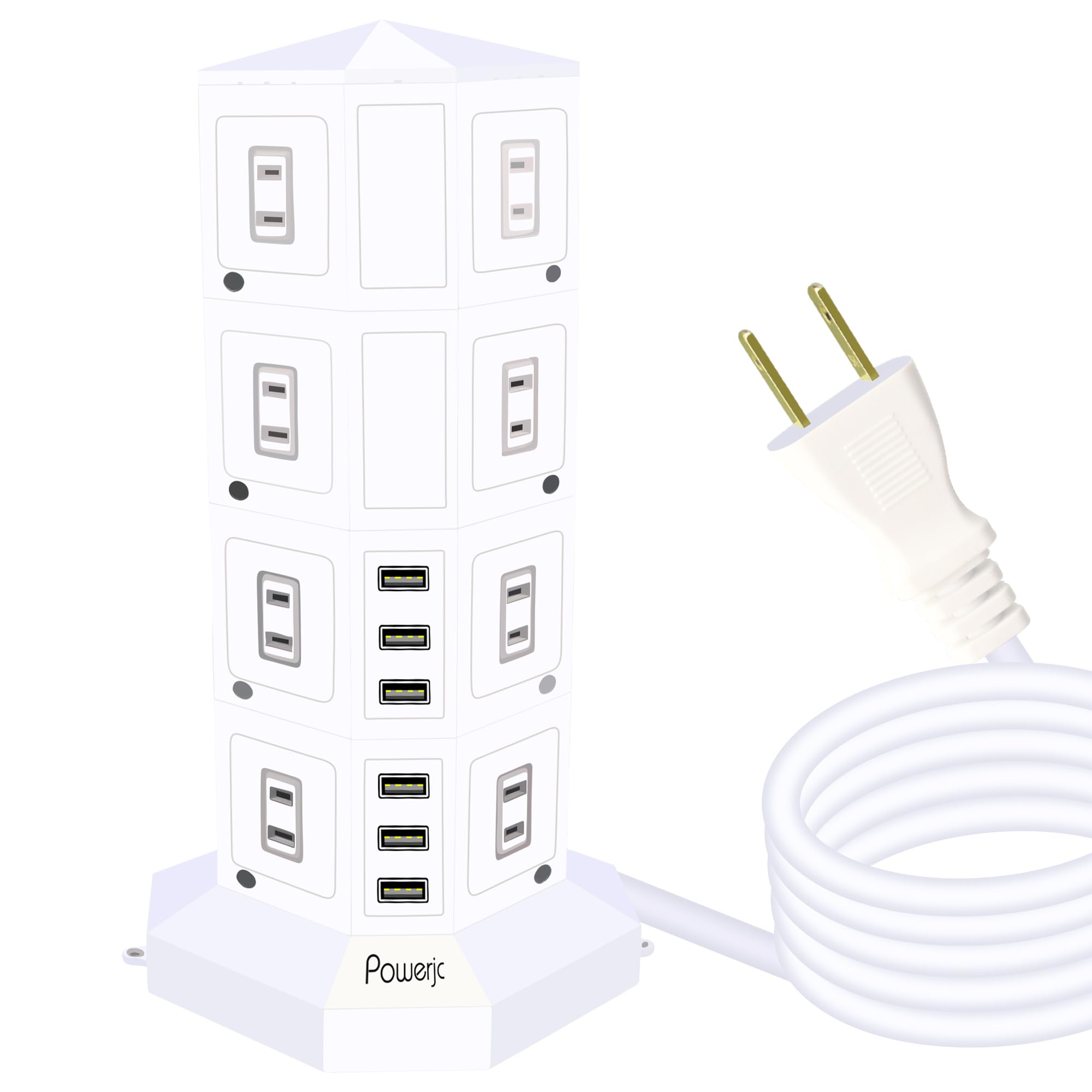 : POWERJC タワー式電源タップ 4層縦コンセント 16AC