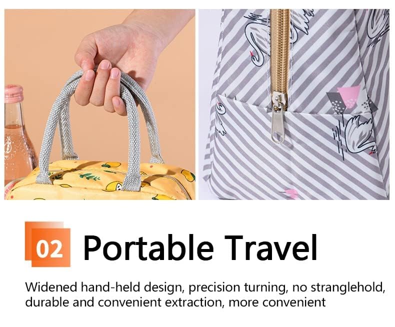 Image of Lunch Bags for Office Women & Men Insulated Fabric Carriage Bags for Lunch Portable Reusable Multipurpose Washable Printed Tiffin Bags Leak Proof Carry Bag Kids School -(Black Lemon)