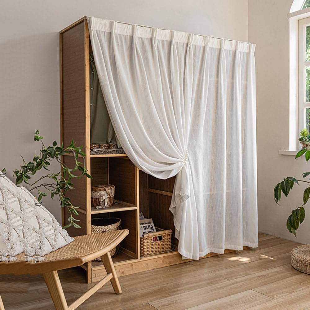 SXHJDY Cabinet Curtains Dustproof Short Curtains, Shelf Privacy Skirt with Adhesive Track for Laundry, Closet Curtain for Shelves, Privacy Window Shades(White,100x200cm)