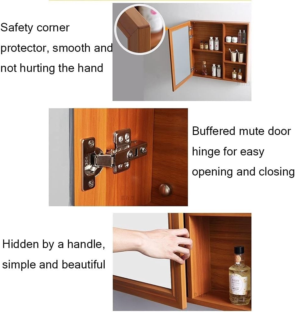 Wall Mirror Bathroom Mirror Cabinet, Aluminum Mirror Box, Black Bathroom, Bathroom Mirror with Storage Cabinet,Brown-60 * 12 * 70cm