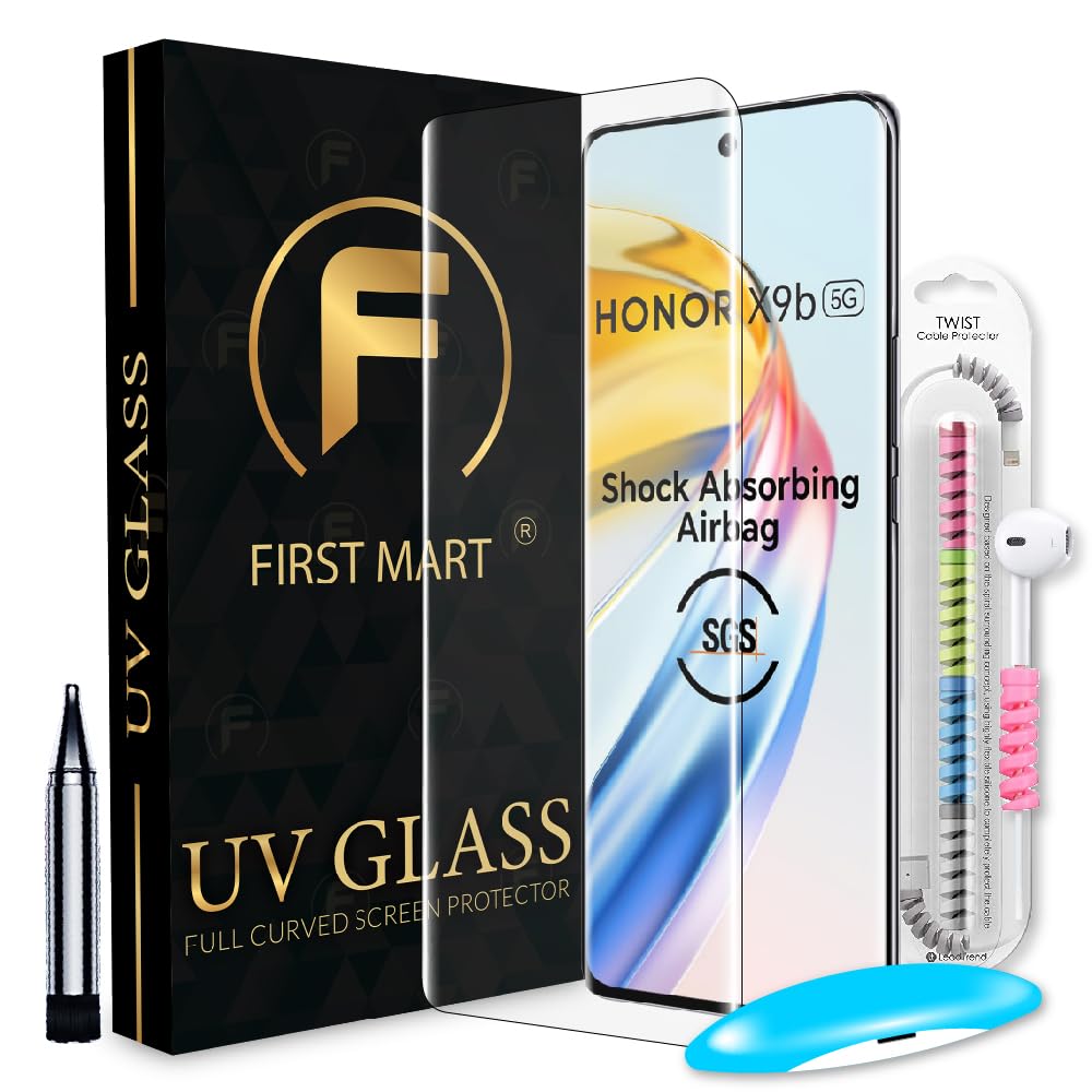 FIRST MART Tempered Glass for Honor X9B 5G with Edge to Edge Full Screen Coverage and Easy UV Glue Installation Kit and Cable Protector, Pack of 1 (B0CWGT21BW) Amazon Price History, Amazon Price Tracker