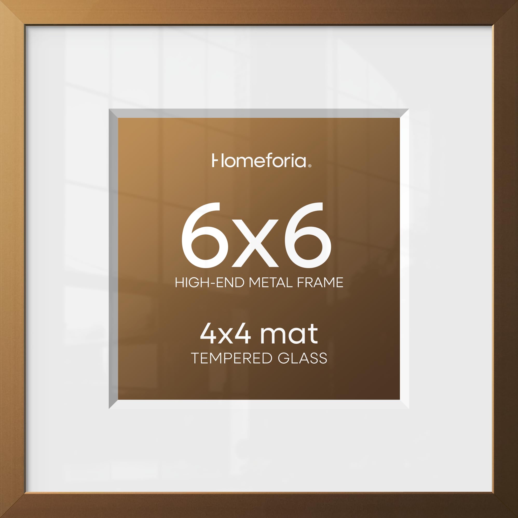 Homeforia 6x6 Bronze Picture Frame, High-End Metal, 4x4 Mat, Glass | High End Aluminum, Tempered Glass, Acid-Free 4x4 Removable Mat, 6x6 in Edge-to-Edge Display 6x6, Wall Kit, Set Of 2