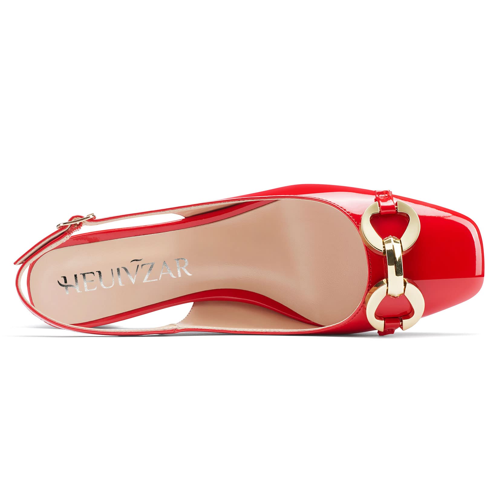 HEUIVZAR Slingback Pumps da Donna Quadrata Punta Basso Blocco Chunky Tacco Heel Cinturino alla Caviglia Verniciata Casual Comfort Dress Scarpe 3.5 CM