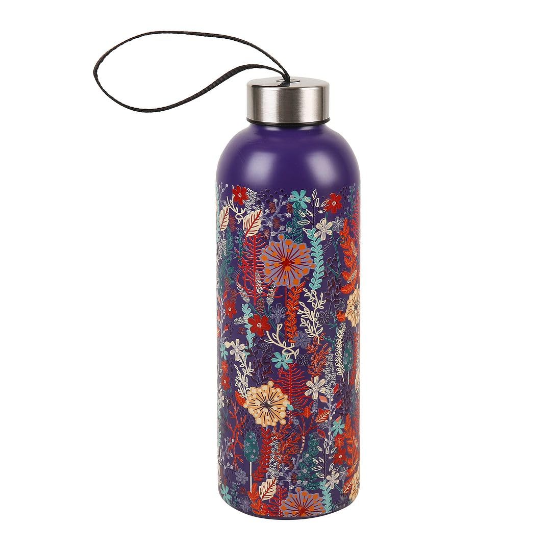 Eco Chic Lush Floral Purple Reusable Thermal Bottle Stainless Steel Leakproof Insulated Water Bottle (Lush Floral Purple)
