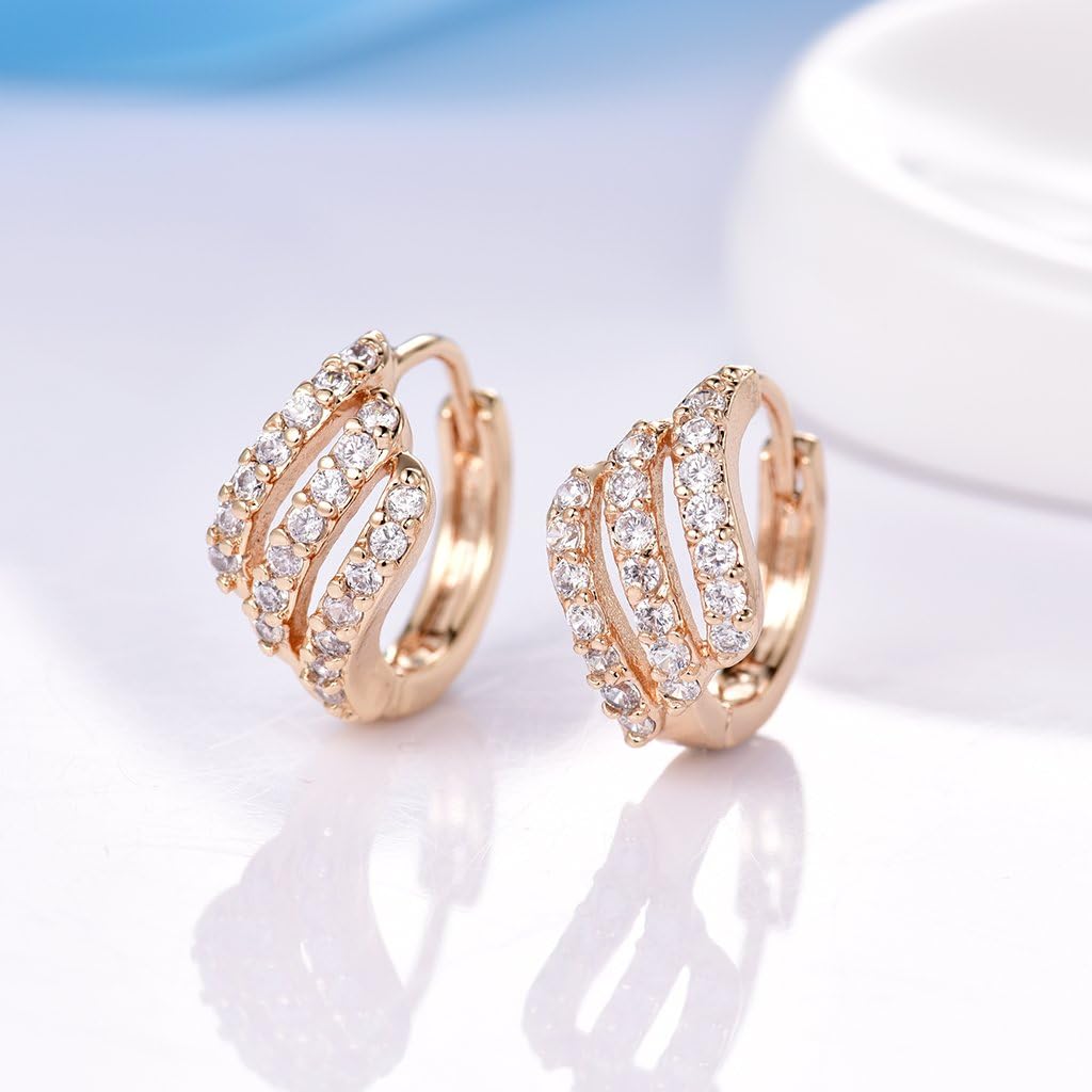 GULICX Eye-catching Gold Tone Three Layer White Rhinestone Hoop Earrings Party - Image 5