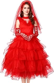 Lydia Deetz Costume cosplay， Halloween Beetle Bride Red Wedding Dress Outfits