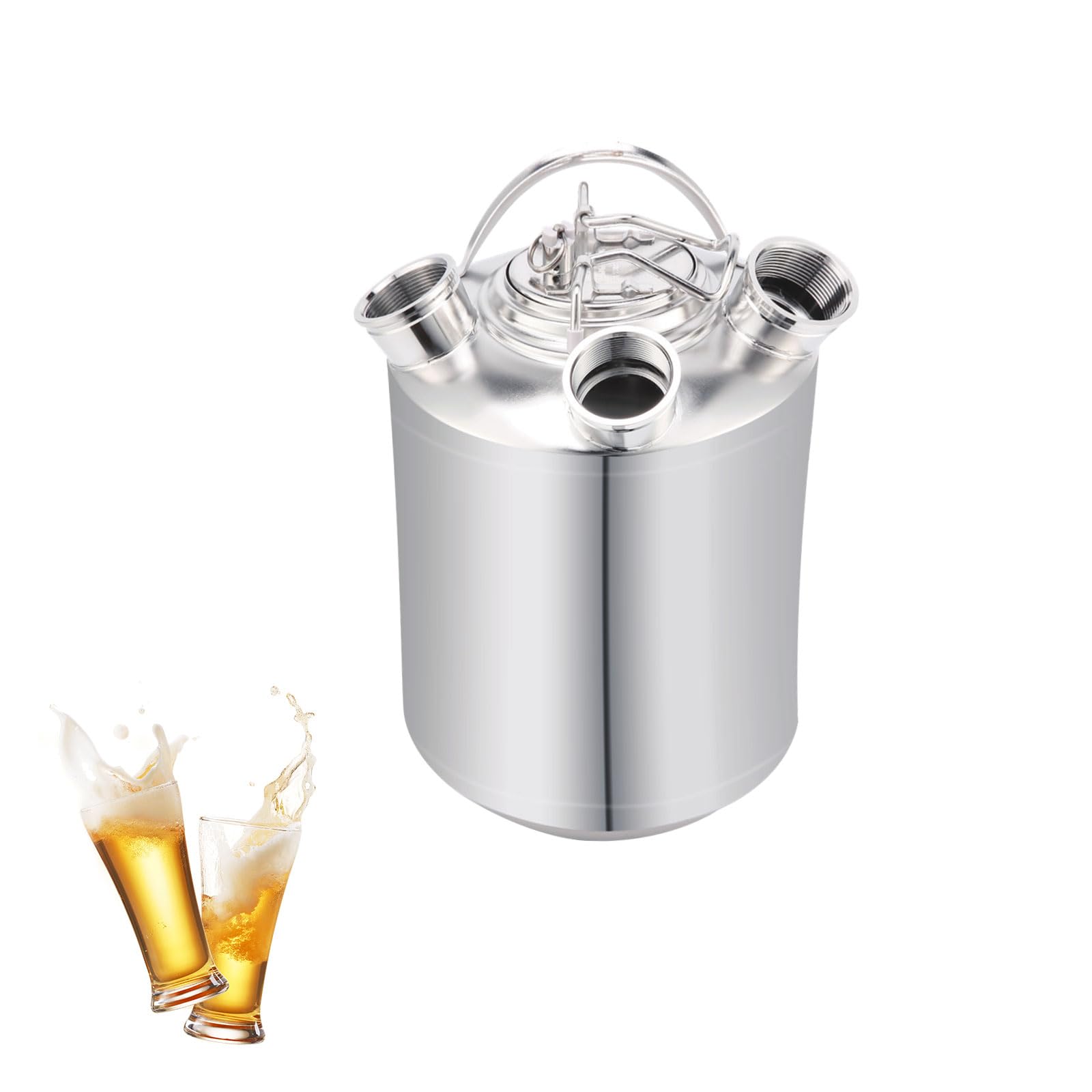 Bier reinigingsvat van roestvrij staal, 10 liter, reinigingscontainer, tapsysteem, 3-koppige reinigingshouder met deksel en kegspiesen A, G, S, reinigingsapparaat, bierreinigingsvat, efficiënte