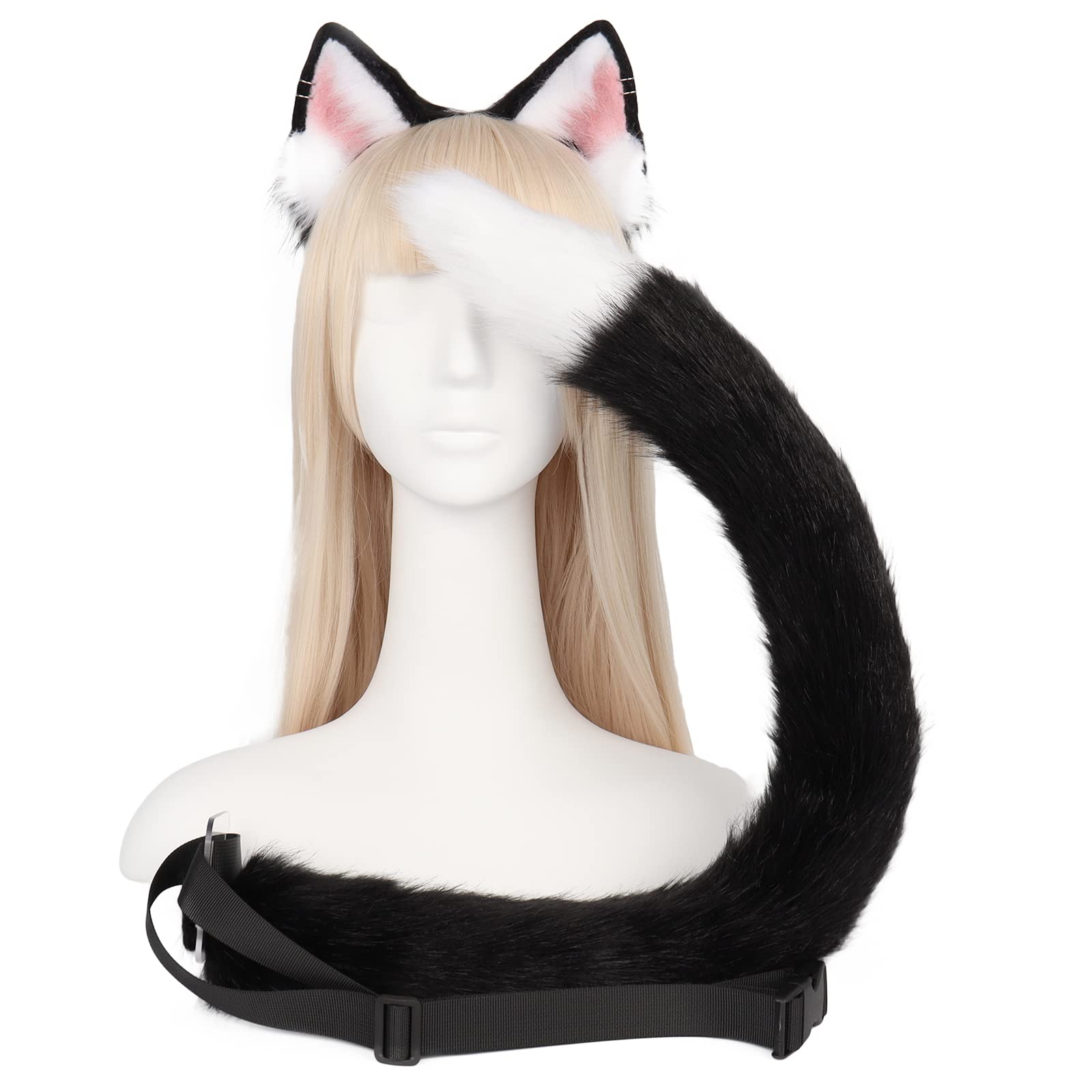 QinRuan Animal Cosplay Costume Accessories Furry Faux Fur Cat Ears Headband and Fox Tail Set Halloween Accessory: 1-bwp