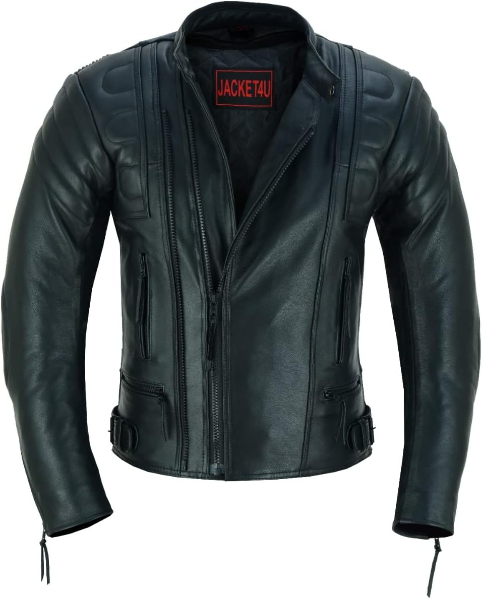 الرائد - سترة جلد للدراجات النارية مزودة بدرع واقي للرجال، مود... - view 3