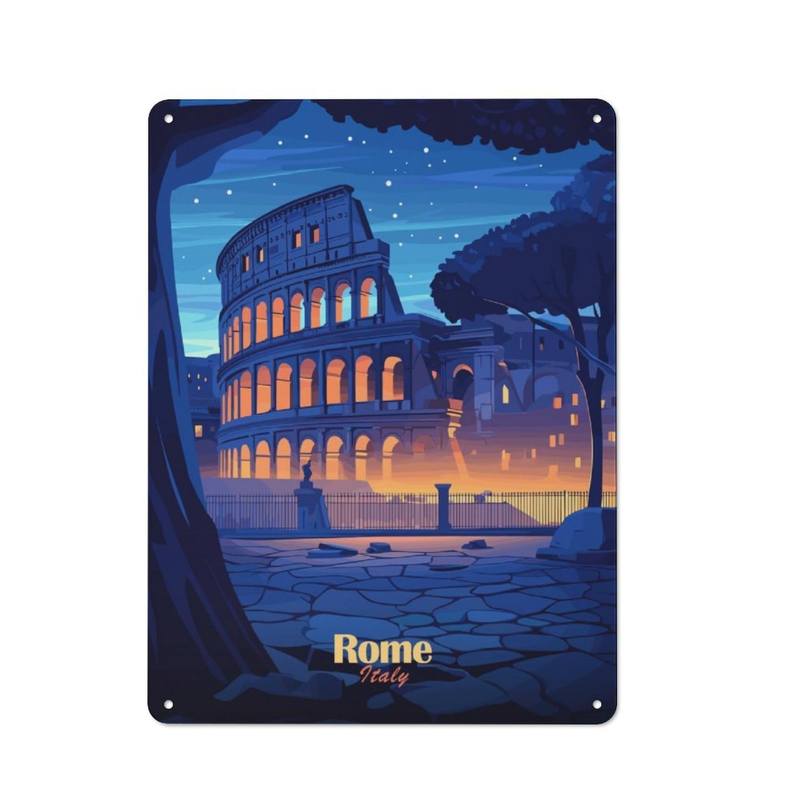 Junmoney Colosseum Night View For Lounge Or Reading Corner, Retro Metal Sign 40X30cm, For Metal Sign Collectors, For Garage And Workshop Walls