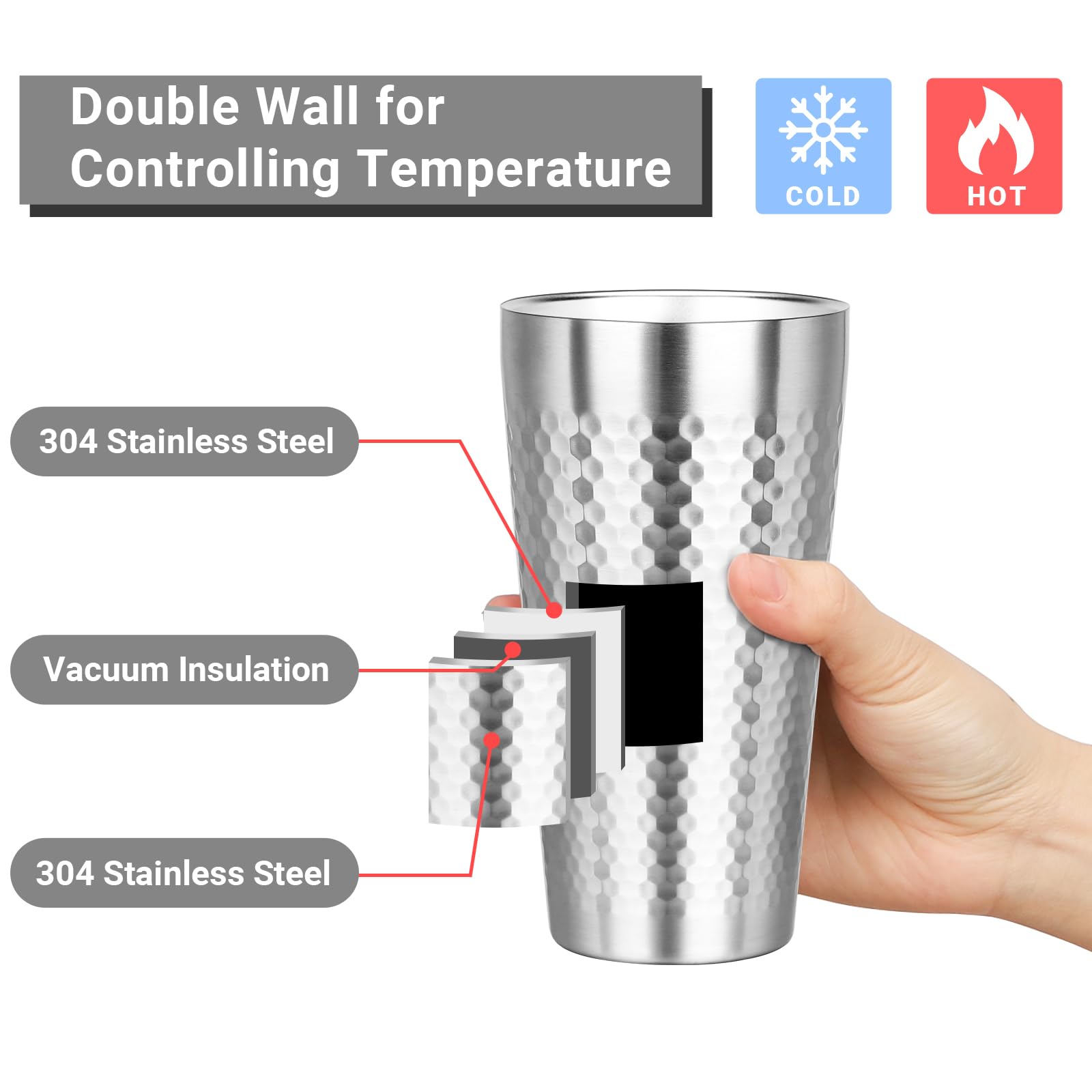 Metallbecher, isoliert, doppelwandig, unzerbrechlich, stapelbar, Premium-isolierte Edelstahlbecher, Trinkgläser für Zuhause, Reisen, Camping, Outdoor, 540 ml, 4 Stück