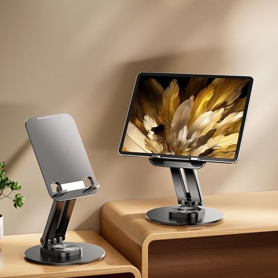 Adjustable Foldable Tablet Holder Rack 360 Rotating Base Stand for Drawing Video Conferencing Watching