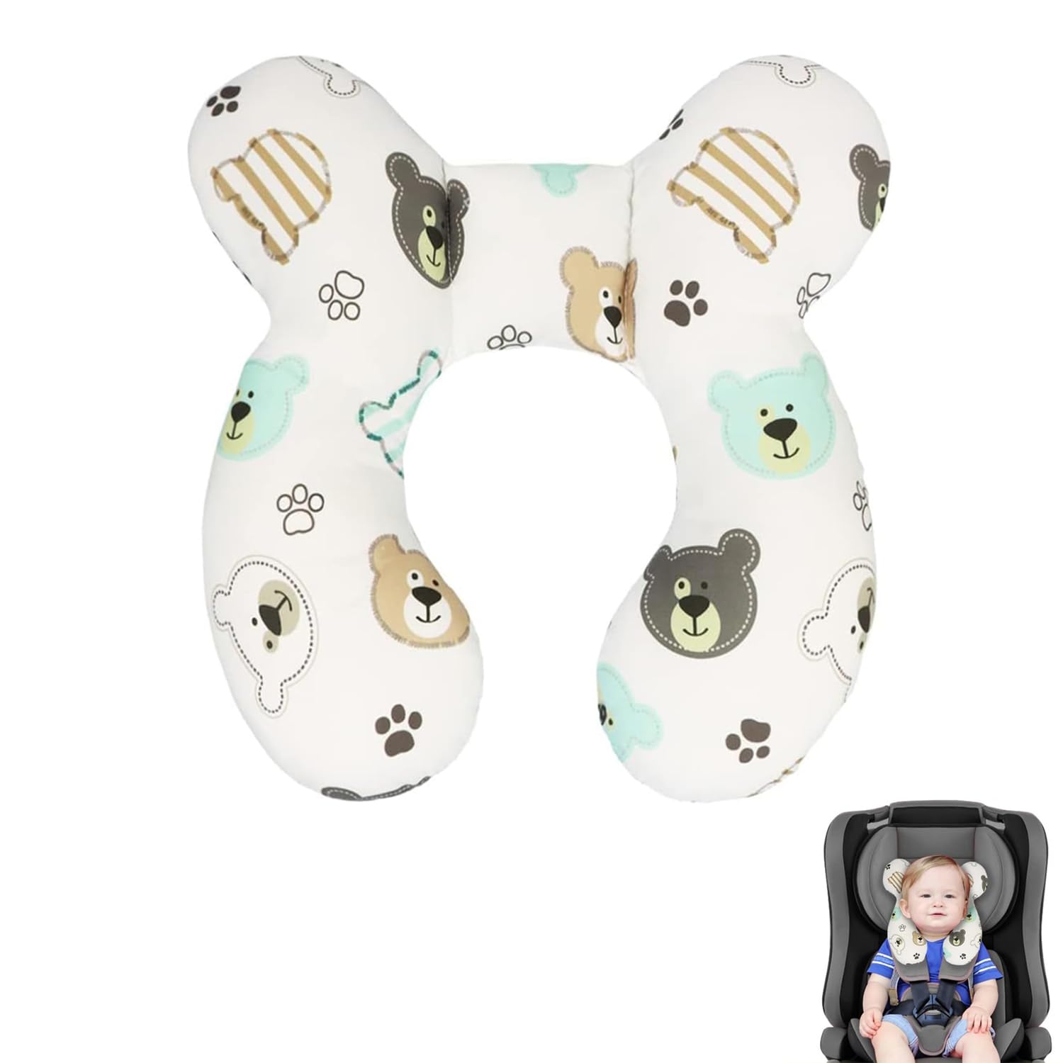 X spring Infant Support Head Pillow, Baby Travel Pillow, Head and Neck Support Pillow, U Shaped Pillow, Head and Neck Support Pillow, Baby Fixed Head Pillow for Airplanes, Cars, Outdoor Travel (Bear)