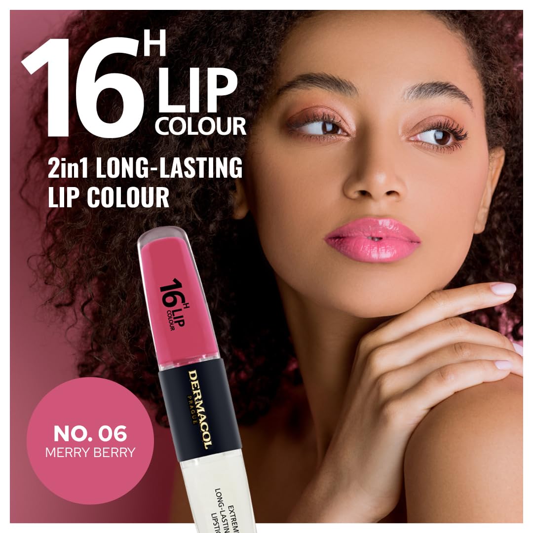 NEW Dermacol, 16-Hour Lip Colour, Highly Pigmented Glossy Lip Stain, Two-Phase Lip Plumper Gloss - Image 4