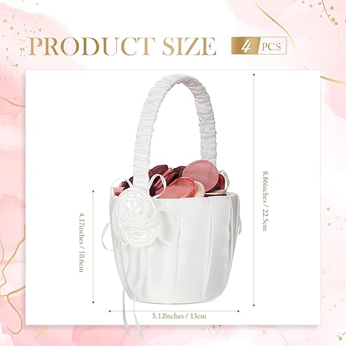 Miniatura 2 de 4 cestas de flores para niña, cesta de flores bohemia para novia, decoración de boda, ceremonia, accesorios de fiesta (blanco, rosa)