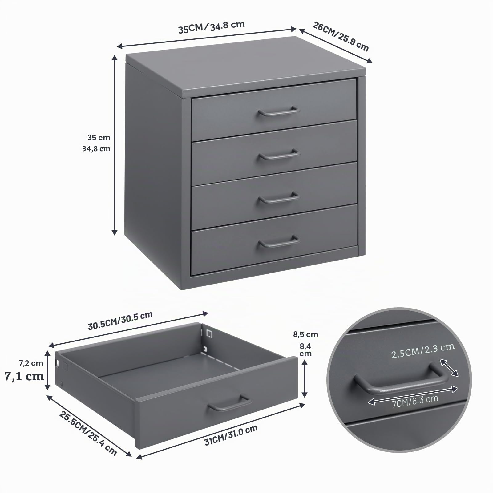HollyHOME Archivador de Escritorio con 4 cajones, Organizador de archivadores de tamaño A10, cajón de Almacenamiento de Metal para Oficina en casa