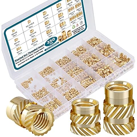 SATANTECH 350Pcs Threaded Inserts M2 M2.5 M3 M4 M5 M6 Female Thread Metric Knurled Nuts Assortment Kit Brass Heat Set Insert for Plastic and 3D Printing Components Cover
