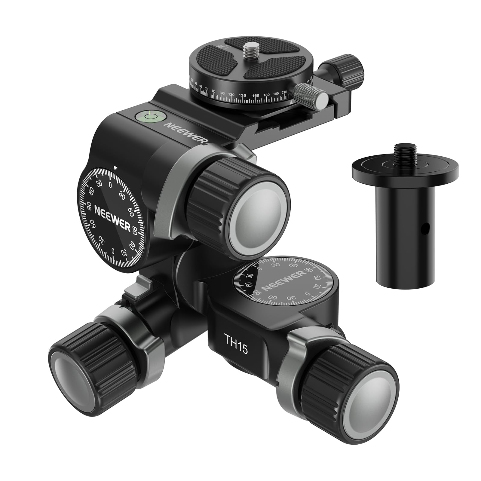 NEEWER Testa Treppiede a 3 Vie con Piastra QR Arca a 360°, Micro Regolazione Millimetrica, Testa a 3 Assi Pan Incli in Lega di Alluminio con Cambio Rapido Doppia Modalità Grande e Fine, Max 6kg, TH15