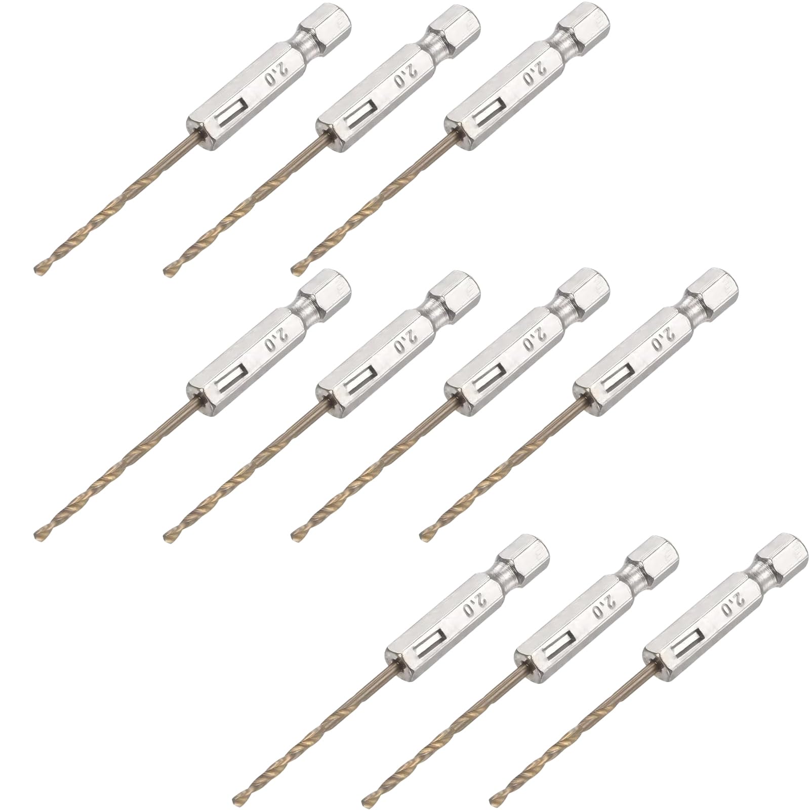 10Pcs Titanium Coated Brad Point Drill Bits,Hex Shank Twist Drill Set,High-Speed Steel Precision Cutting Tools for Woods,Metal & Plastic Drillings,Versatile Pilot Holes Makers(2mm）