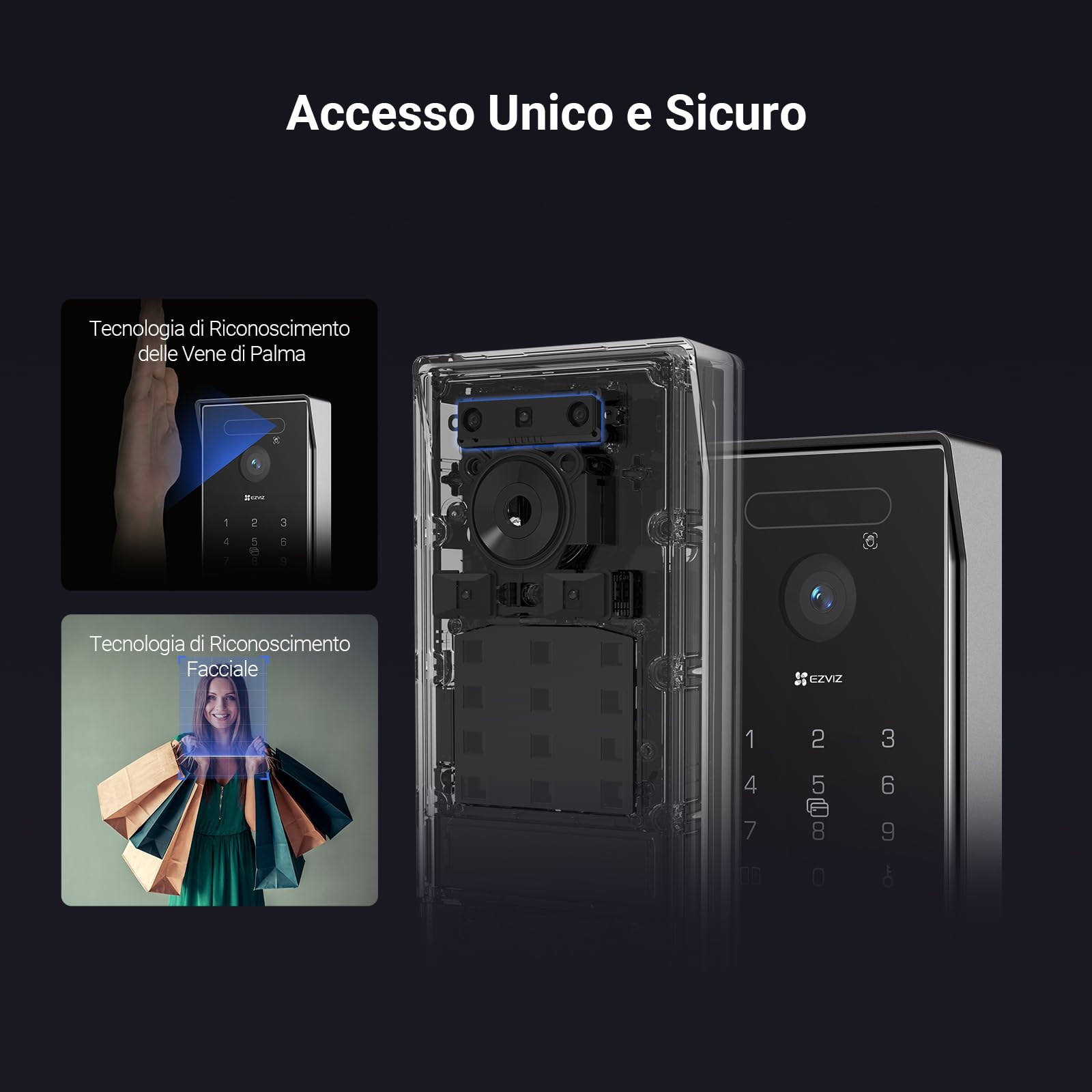 EZVIZ 4K Videocitofono Connesso, Videocitofono, 8 Pollici Monitor Touch, Riconoscimento Palmo/Visto, Sblocco a Distanza, 2 Fili, Rilevamento Umano, Opzione RFID, Impermeabile, WiFi Dual-Band, HP7 Pro
