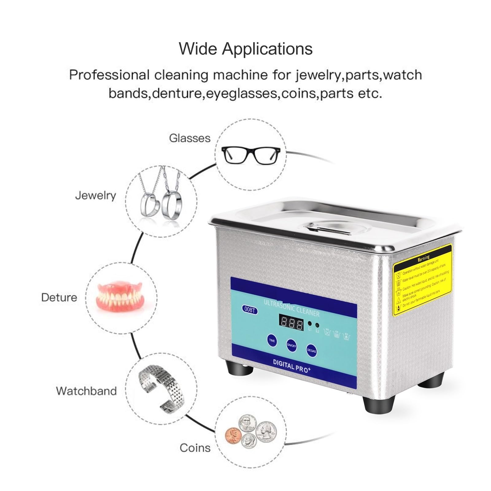Limpiador de joyas, Máquina De Limpieza Por Ultrasonidos, 800 Ml, 40 KHz, Para Anteojos, Gafas Sol, Joyas, Relojes, Dentaduras Postizas Y Electrodomésticos,para retenedores