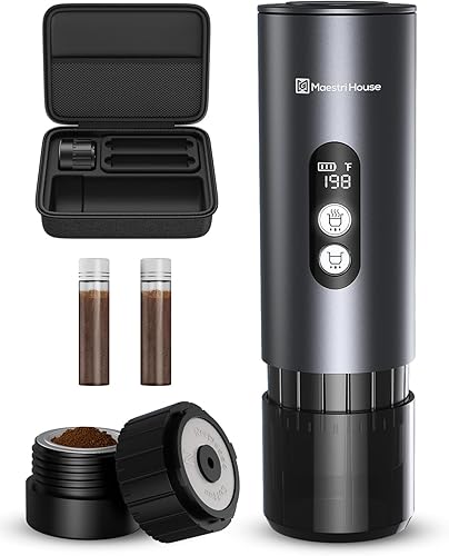 Maestri House Cafetera de espresso de 150 W con autocalentamiento rápido de 2 a 3 minutos, cafetera espresso portátil de viaje con bolsa, taza de té