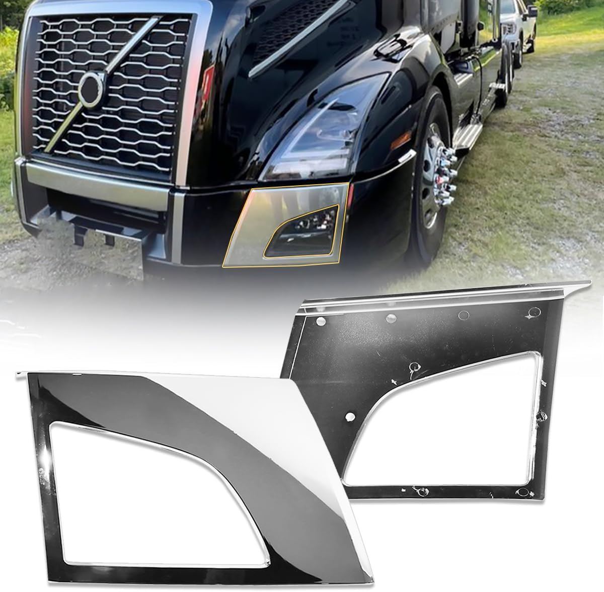 Side Bumper Chrome Trim with Hole For Volvo 2018-2024 VNL 1 Pair Of Right Passenger & Left Driver Side Bumper Extension Corners Chrome Trim