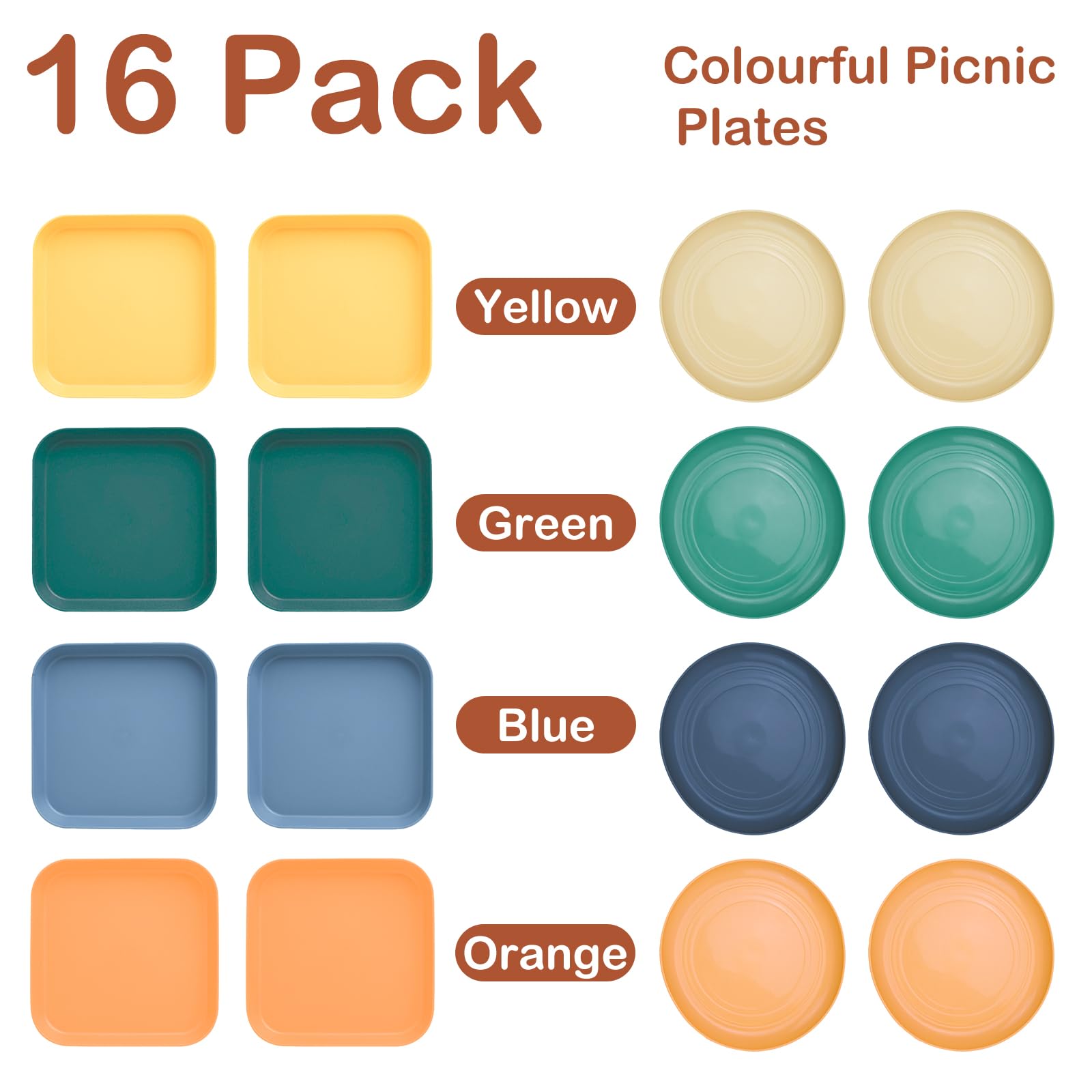 16 Pz Piatti Plastica Rigida Lavabili, Piatti Campeggio 5.7 Inch con Porta Piatti, Piatto Dieta Porzioni Adulti/Bambini, Infrangibile Piatti di Plastica per Pizza,Pasta,Torte,Insalata,Picnic