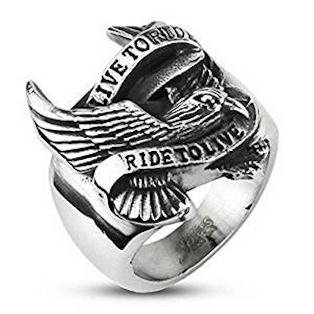 Cloud-BJ Size 13 (Z+1) Live to Ride, Ride to Live Biker Eagle Wide Cast Stainless Steel Ring 23mm Width