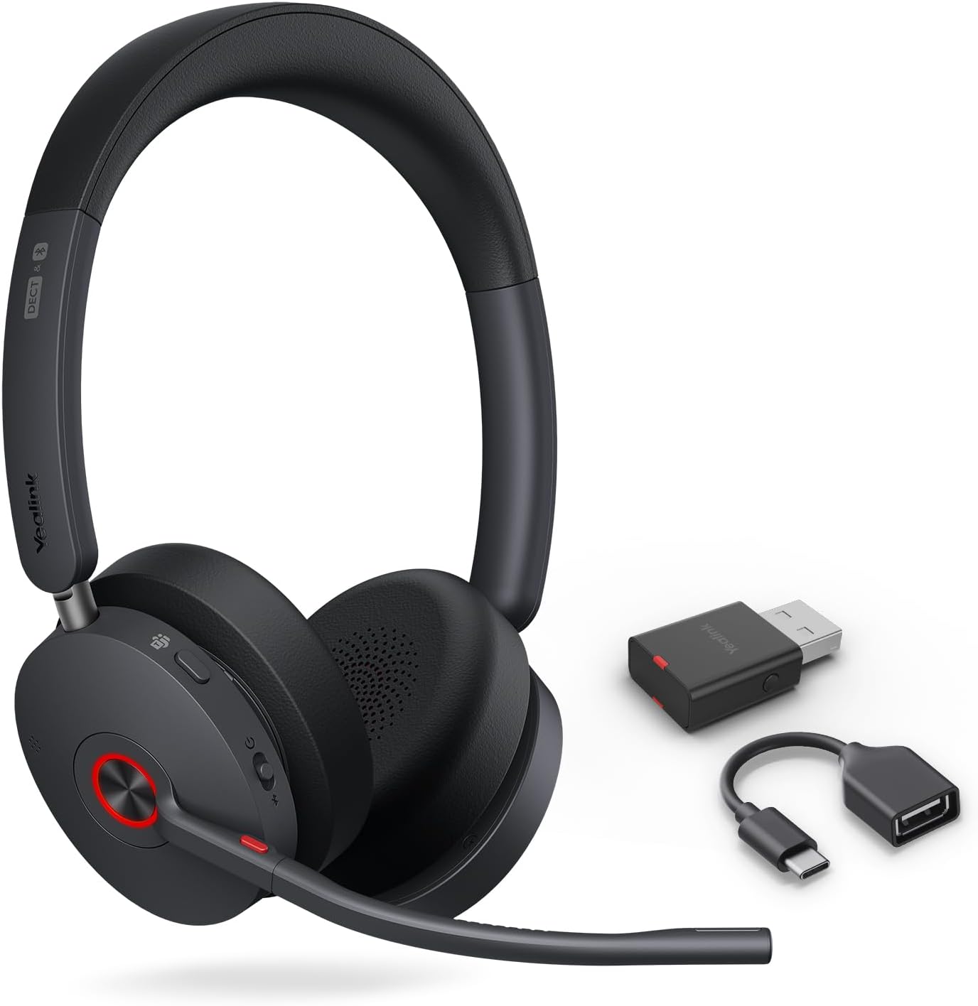 Yealink WH68 Hybrid ANC DECT&Bluetooth Wireless Headset with Adapter, 492ft Rang Stereo Active Noise Cancellation Headphones for Teams,Zoom,UCwith 6X Mic, 32H Call,Dual Ear Headsets (PC,Mobile,Phone)