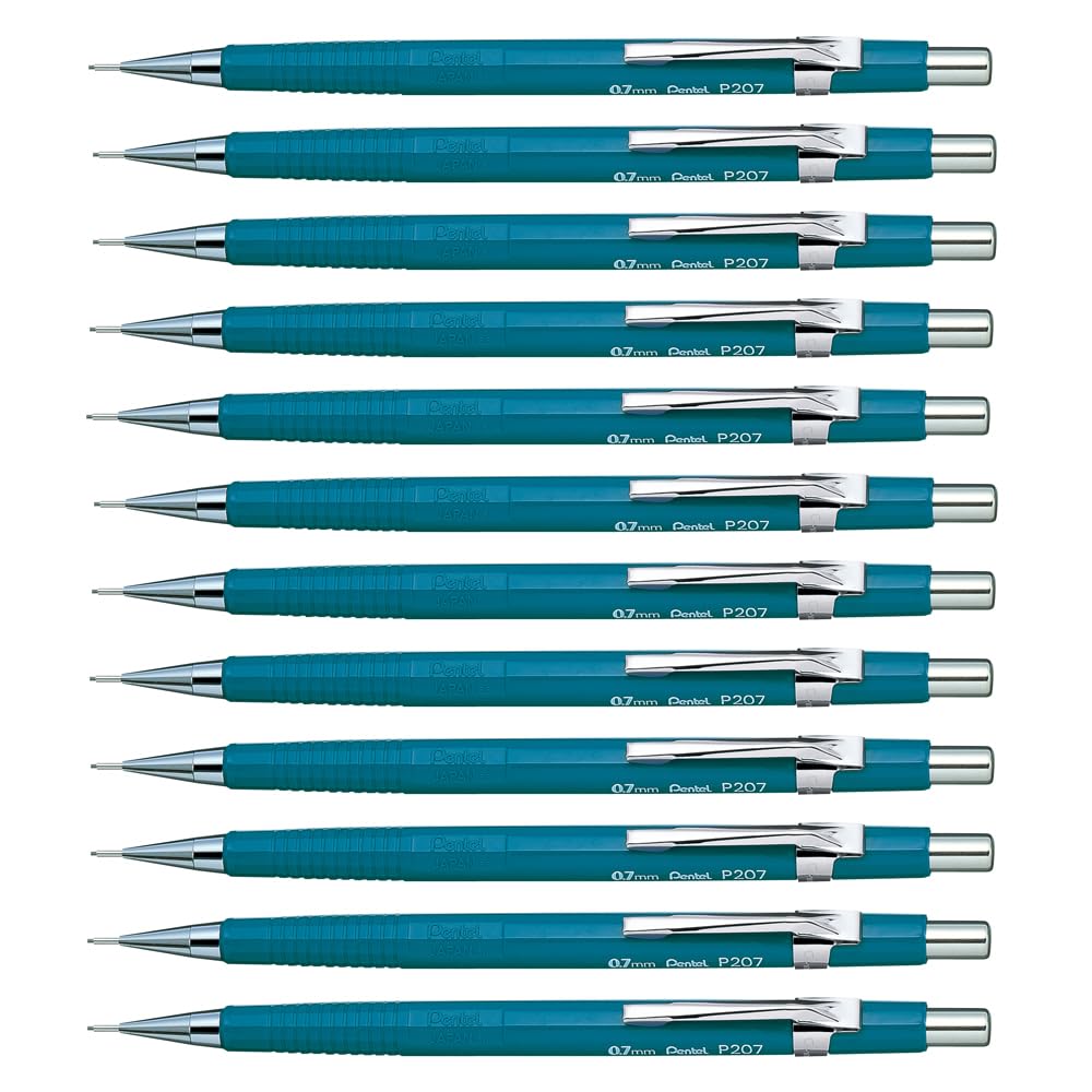 Pentel P200 Series mechanical pencil 0.7mm lead, 1 pack of 12 pencils, Blue