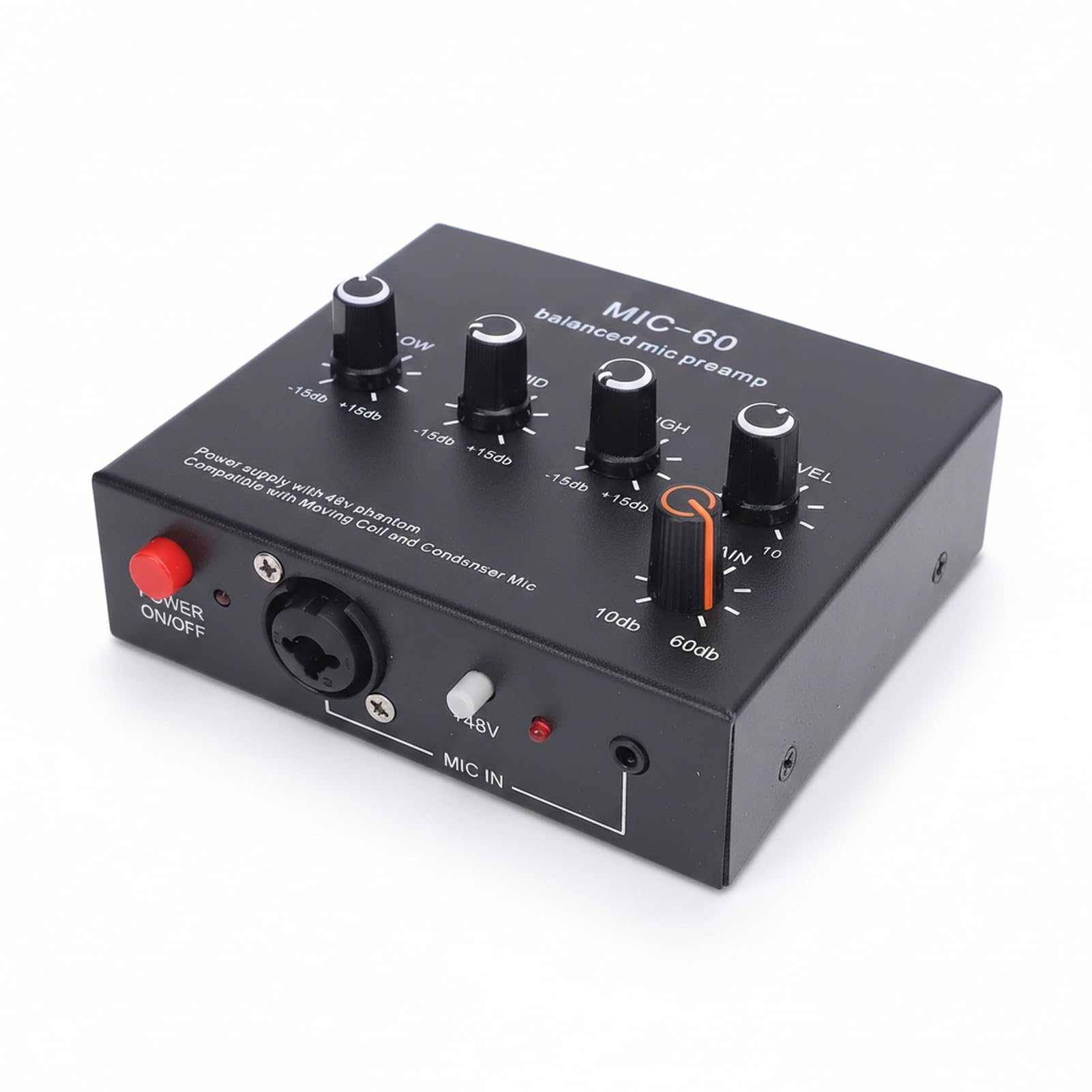 Preamplificador de micrófono XLR balanceado SustVita con ganancia de 10-60 dB, potencia de 48 V para micrófonos dinámicos y de condensador, un amplificador de ganancia de
